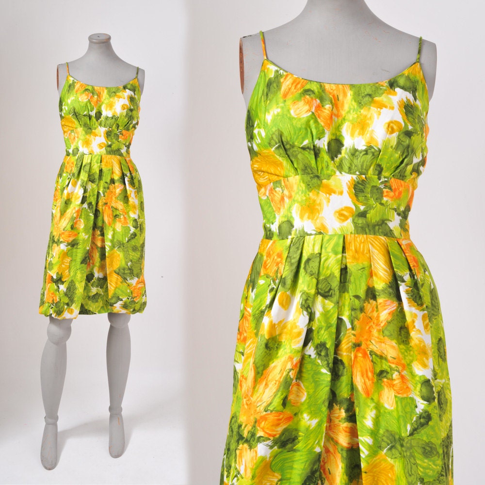 1950's Yellow Floral Watercolor Wiggle Dress - Bombshell Designer Dress - Tabak of California