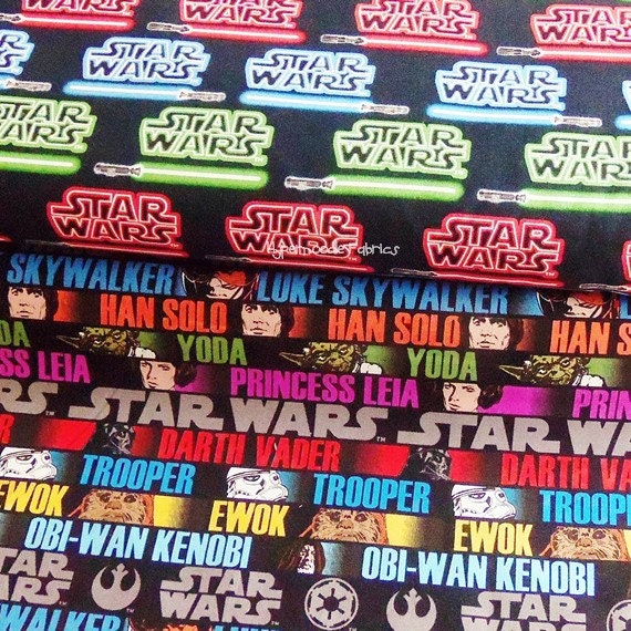Camelot Fabrics Star Wars Characters and Light Sabors Fabric Duo 2 yards total