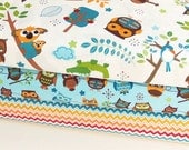 Hooty Returns Riley Blake Fabric Trio Hooty Main Cream Hooty Roll Call Sky Blue Hooty Chevron Orange 3 yards