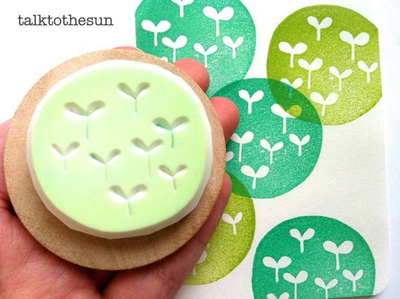 garden rubber stamp. circle rubber stamp. hand carved stamp. hand carved rubber stamp. mounted. READY TO SHIP