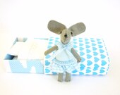 Stuffed animal felt  mouse plush blue in match box bed