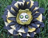 Yellow and Black Sugar Skull Combination Hair Clip and Pin