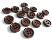 Wood button - Dark Brown 4 Holes Wooden Sewing Buttons 15mm - set of 15 (BB101)