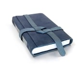 Blue Leather Journal in Dark Blue Leather Cover Notebook, Diary with White Unlined Paper