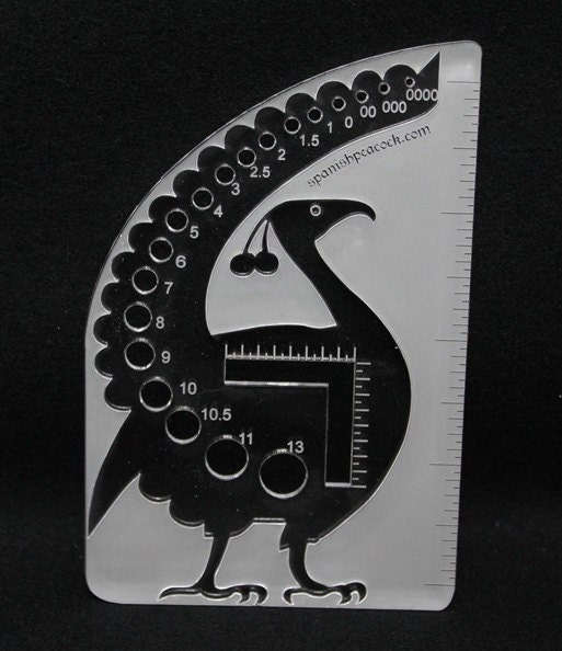 Spanish Peacock Knitting Needle Gauge - Clear - US Sizes