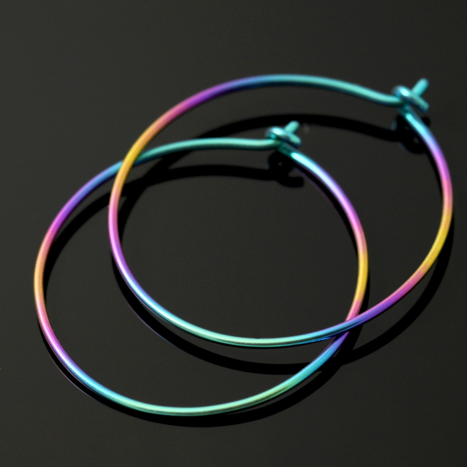 Niobium ombré hoop earrings in rainbow colors, medium 1" double rainbow hoops in slim 20 gauge