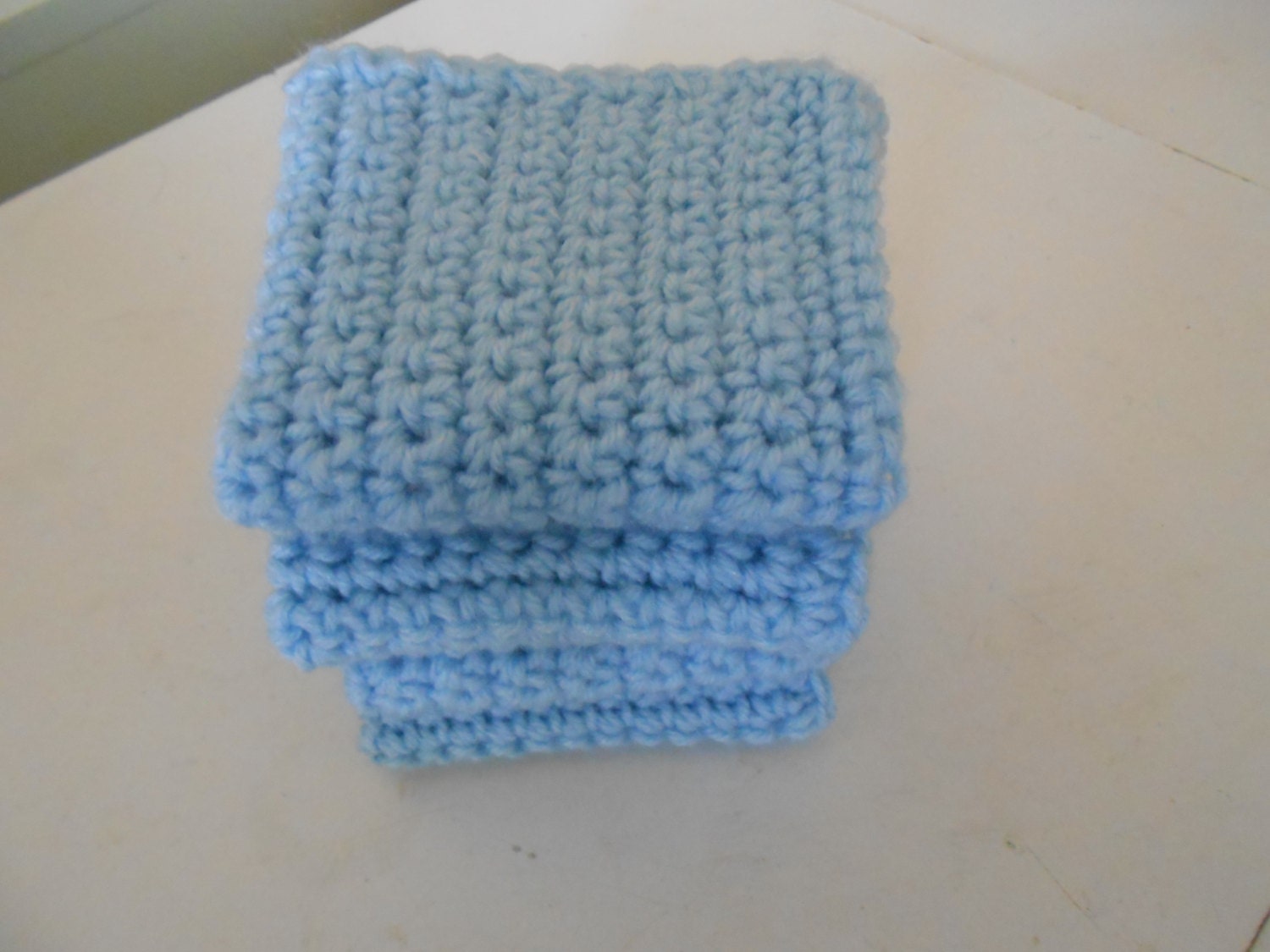 Light Blue Crochet Baby Wash Cloths Set of Four