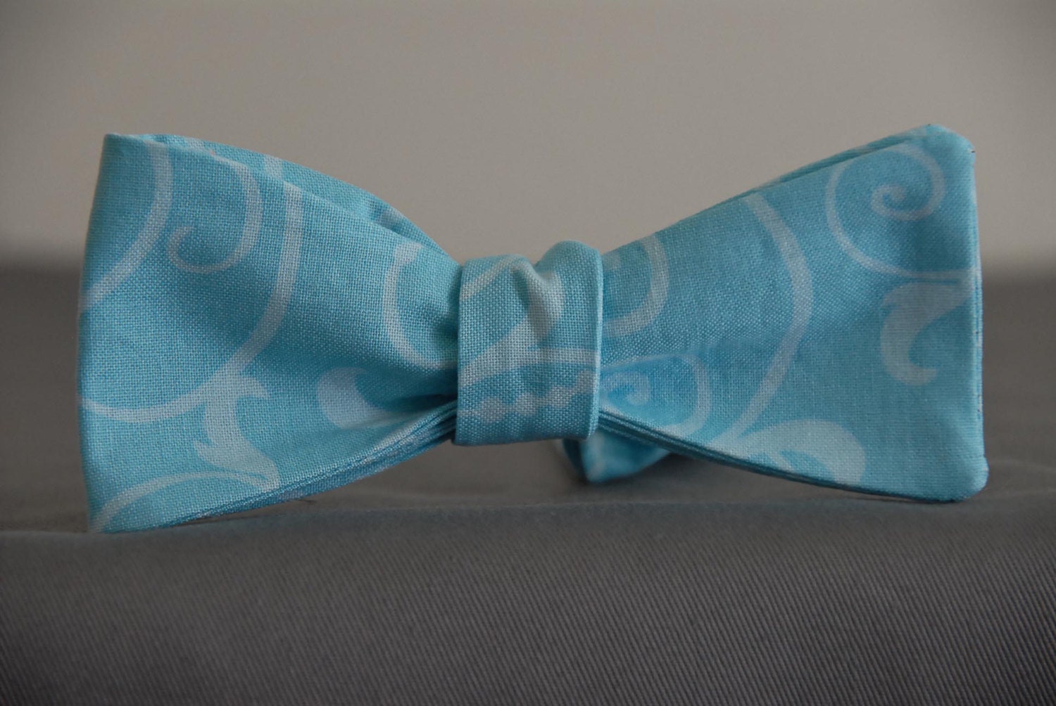Sky Blue on Blue Scroll Bow Tie