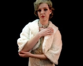 1920s Style Faux Fur White Cropped Coat - Vintage Wedding - Small, Medium, Large