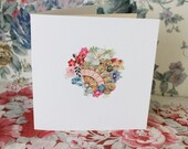 Fabric collaged 'floral arrangement' card - blank. (no.8)