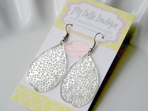 BIRTHDAY SALE - Antique Silver Filligree Leaf Earrings