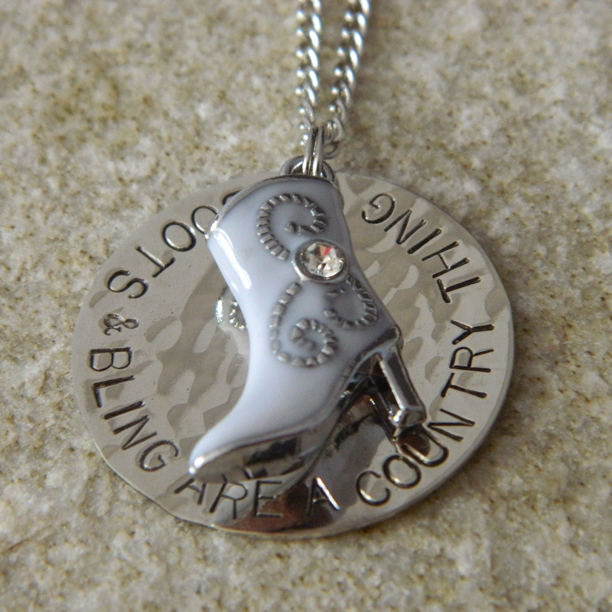 Boots & Bling are a Country Thing Handstamped Necklace