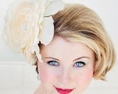 Bridal Hat, Wedding Hair Accessory, Fascinator, Ivory Silk Rose, Head Piece - MINDY