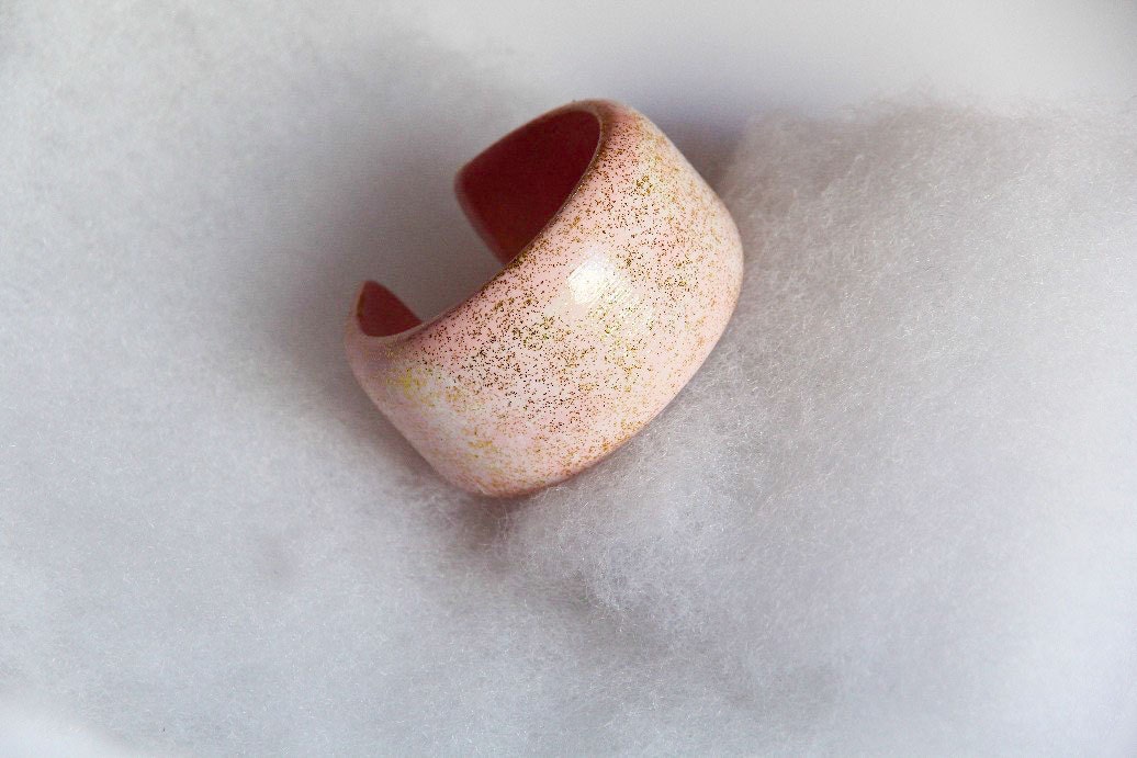 Geometry Cuff, Romantic Bangle Wooden Bracelet  - Israel jewelry light pink white golden Hand Painted