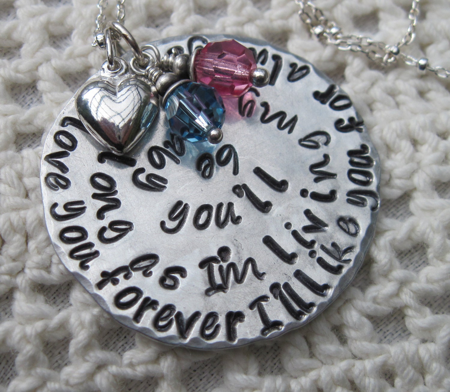 Mommy Necklace in Sterling Silver  -  I'll love you forever. I'll like you for always. As long as I'm living, my baby you'll be.