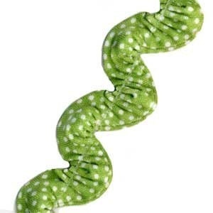 Michael Miller APPLE GREEN Polka Dot Gathered Ruffle Ric Rac trim - 1 inch wide - By the yard - 1 yard