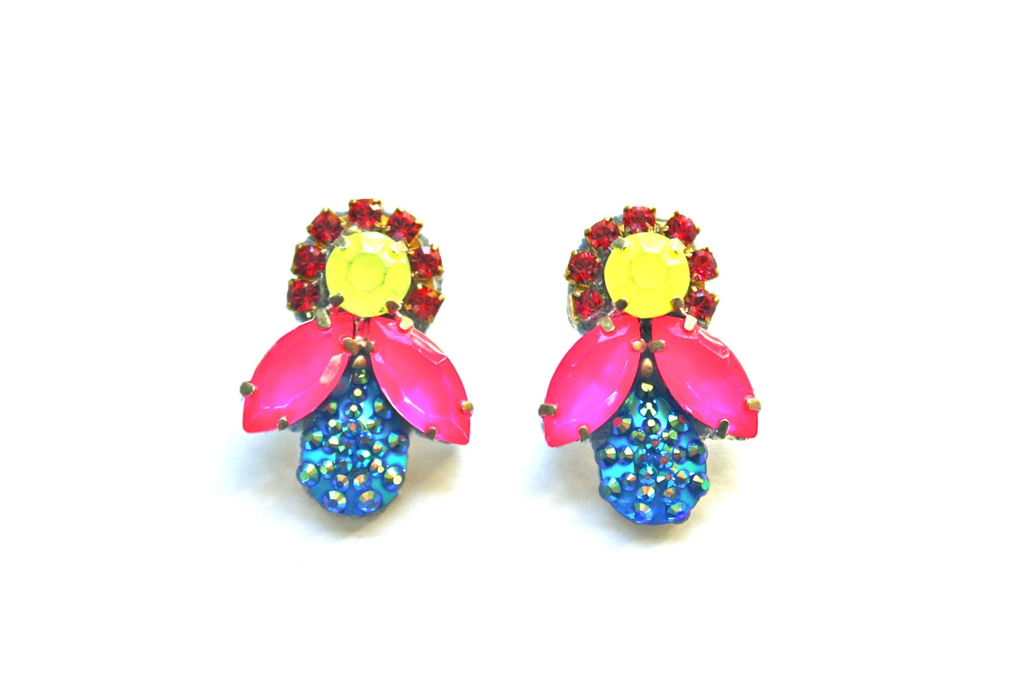 One of a Kind Earrings- Neon Honey Bee 1