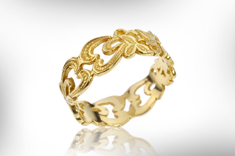 Art Nouveau Style Wedding Band,14k Gold Wedding Ring, Bridal Ring, Free Shipping