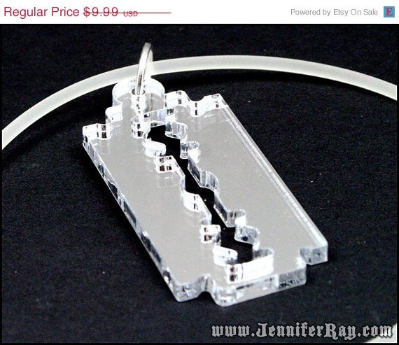 On Sale Mirror Razor Blade Laser Cut Acrylic Necklace