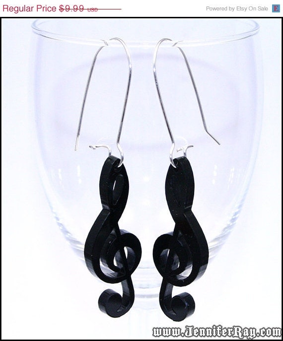 On Sale Black Treble Cleft Earrings on Kidney Bean Ear Wires
