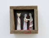 hand embroidery diorama- wearing masks textile art fiber art