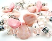 Pink statement bracelet, peachy pink cha cha charm bracelet, pink coral, pearl charms... Cotton Candy