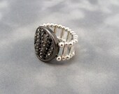 Black Rhinestone Cocktail Ring, Stretch Band Ring,  Women's Black Ring, Women's Ring, Adjustable Ring, Handmade Ring