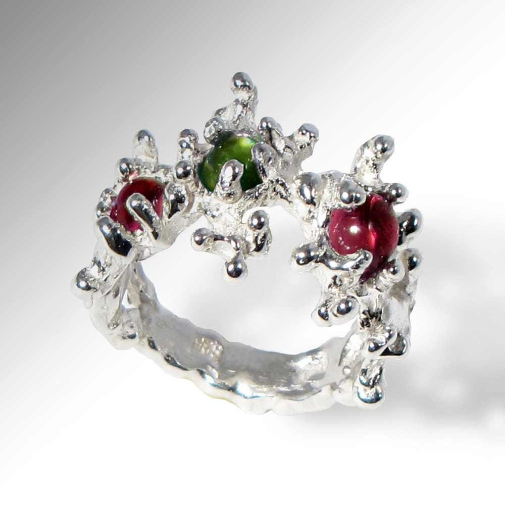 Unique Silver Ring, Tourmaline Ring, Designer ring, Gemstone Ring, Fine Italian Jewelry