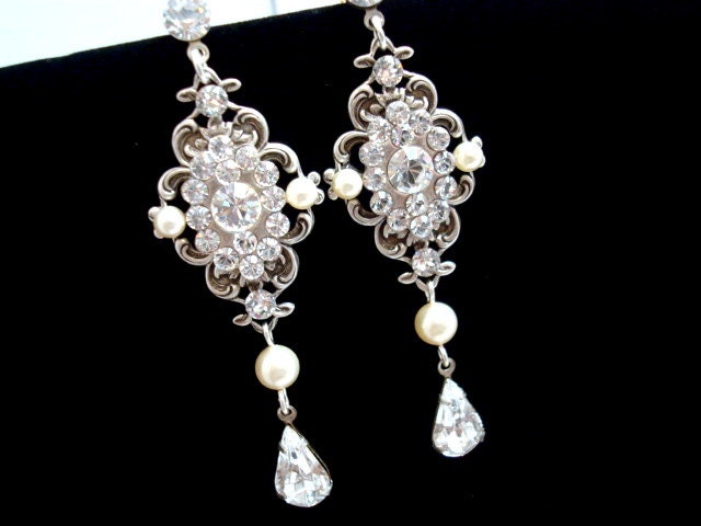 Wedding jewelry, bridal earrings, vintage style earrings, Swarovski crystal earrings, rhinestone earrings