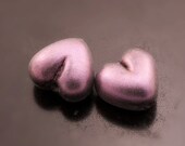 Handmade Lampwork Heart Beads Purple Pixie Dust on Black Earring Pair Heather Behrendt BHV SRA LETeam