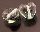 Handmade Lampwork Heart Beads Transparent Light Steel Grey Earring Pair Heather Behrendt BHV SRA LETeam