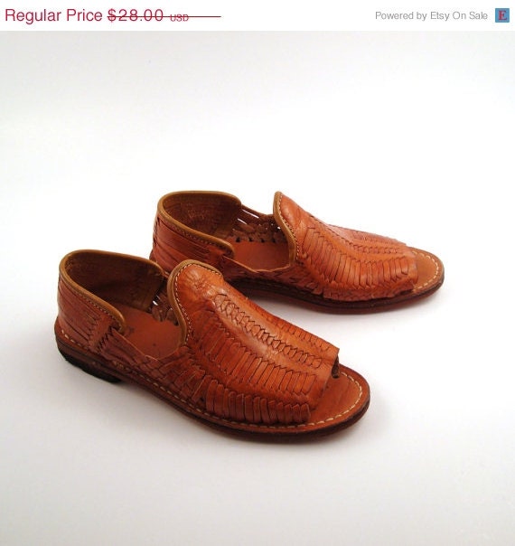SALE Brown Woven Sandals Vintage 1980s Leather Huaraches