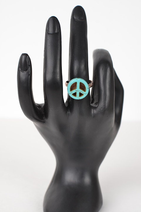 Adjustable Turquoise Howlite Peace sign ring