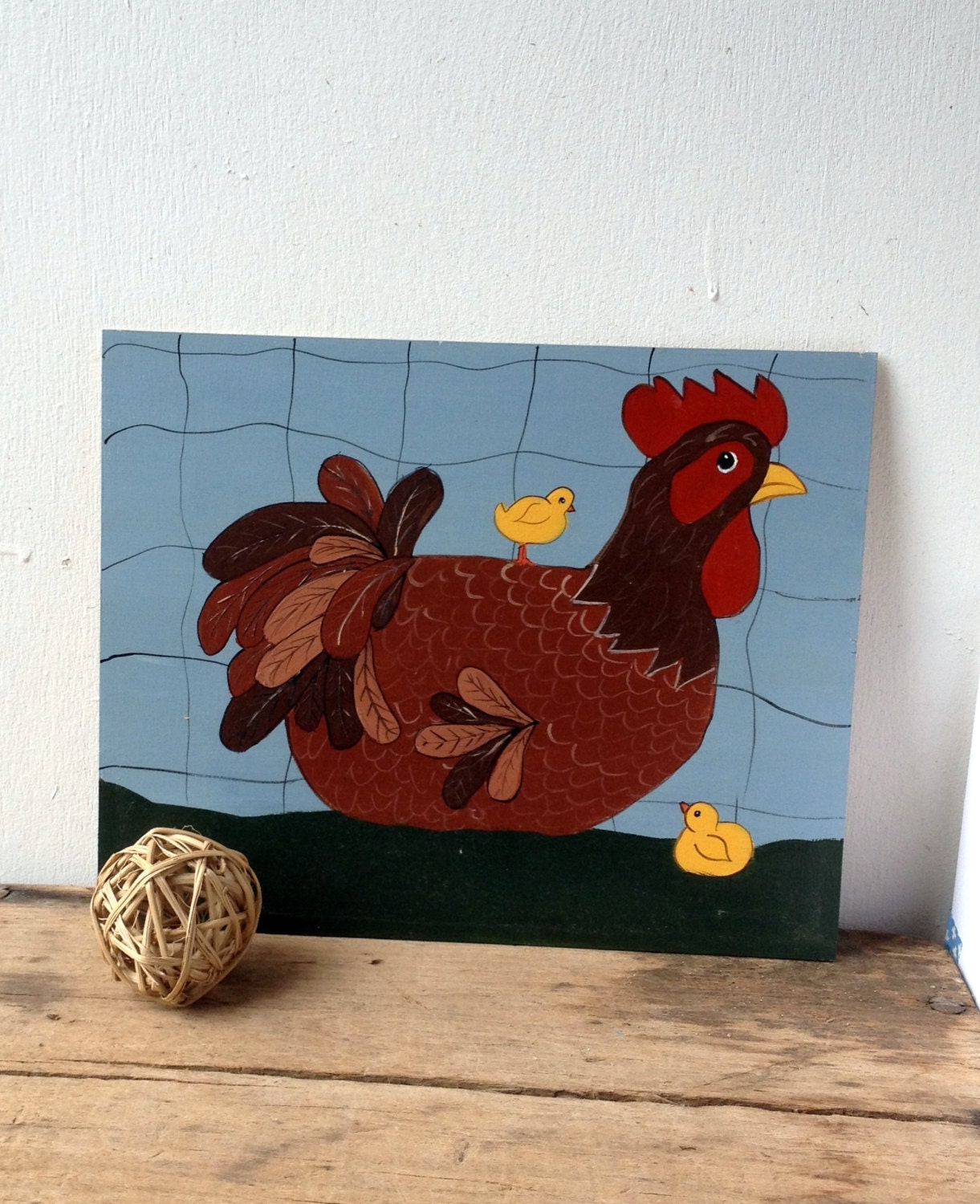 Vintage Folk Art Painting - Chicken