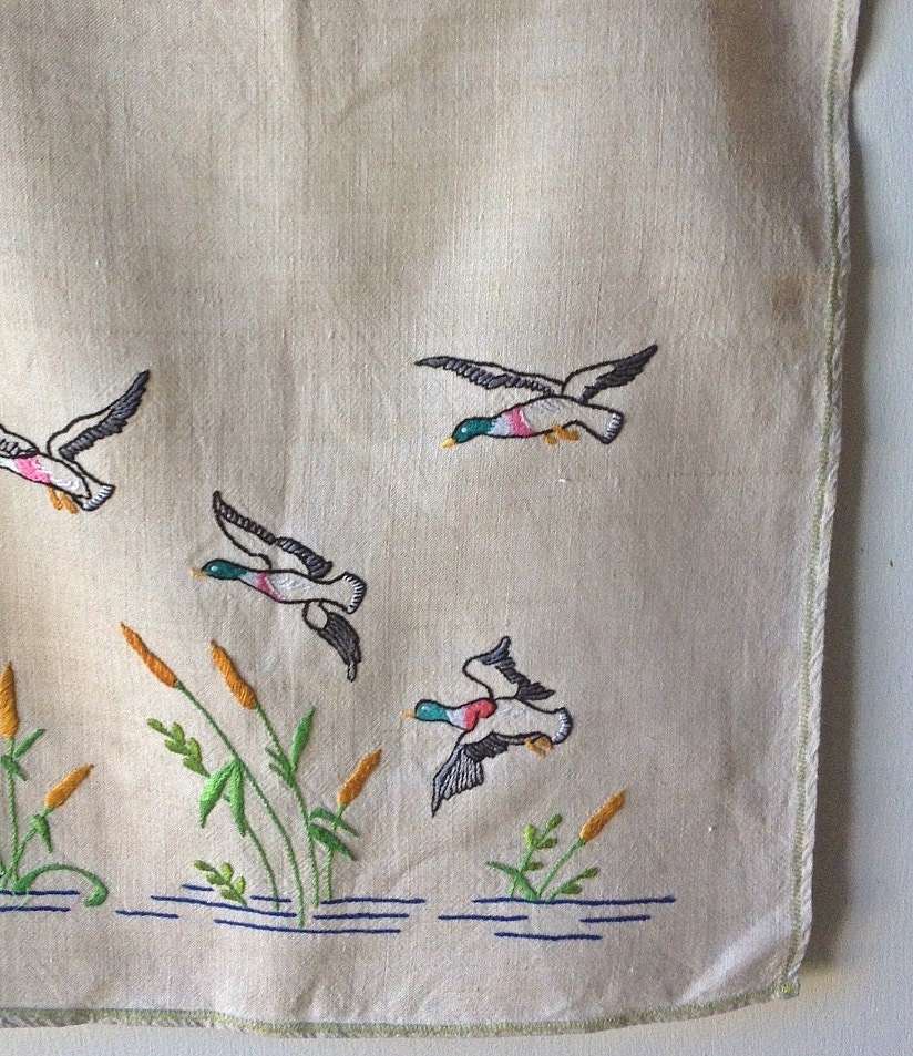 Vintage Embroidered Bird Wall Hanging / Teatowel
