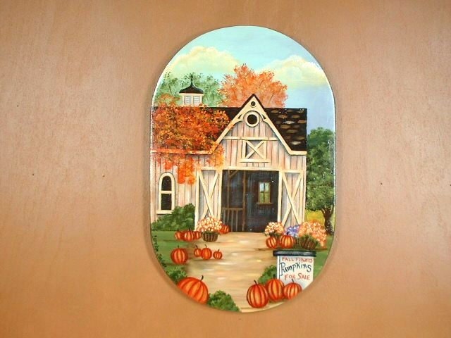 Amish Harvest Barn Hand Painted Wood Plaque 466