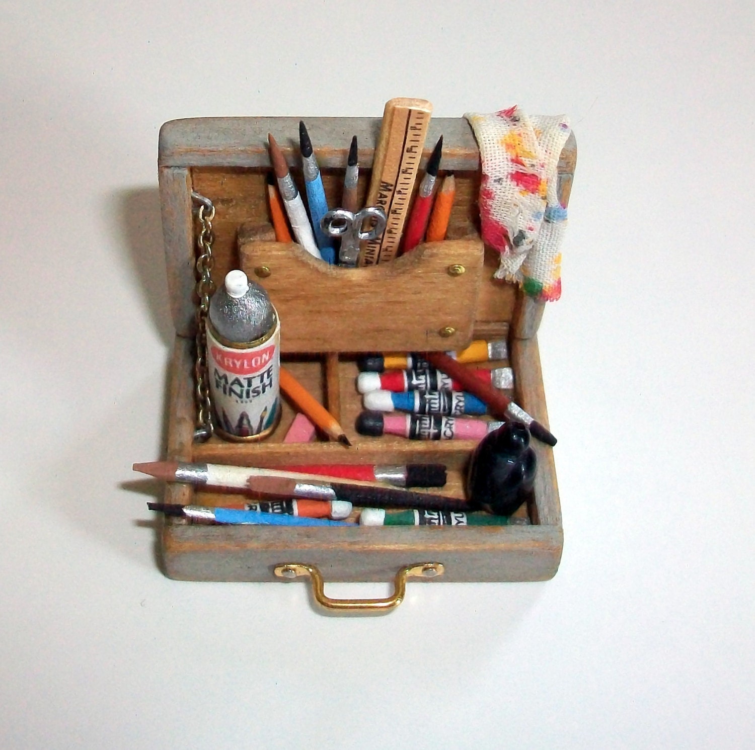Miniature Artist Paint Box (1 inch dollhouse scale)