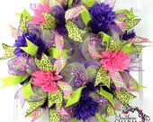 Deco Mesh Summer Wreath Purple Lime Green Pink Door Wreath