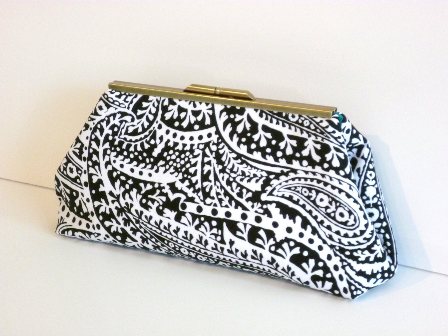 Bridesmaid Clutch in Black and White Paisley Ready to Ship or Design your Own