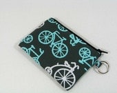 Bicycle coin purse zipper pouch iPod holder with key ring - Bicycles in grey