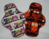 Set of 2, 10 Inch Cotton Normal Flow Reusable Cloth Pad (Owls) by MotherMoonPads