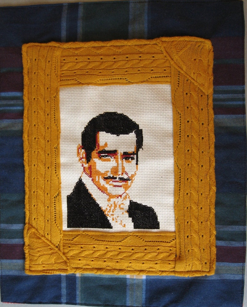 Clark Gable as Rhett Butler cross stitch 11x14 in, unframed