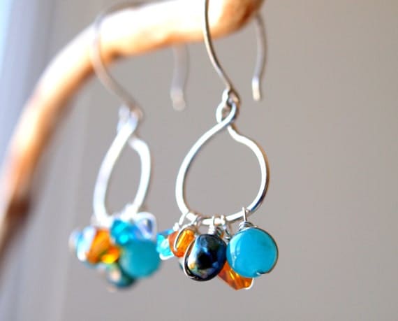Turquoise orange garland earrings