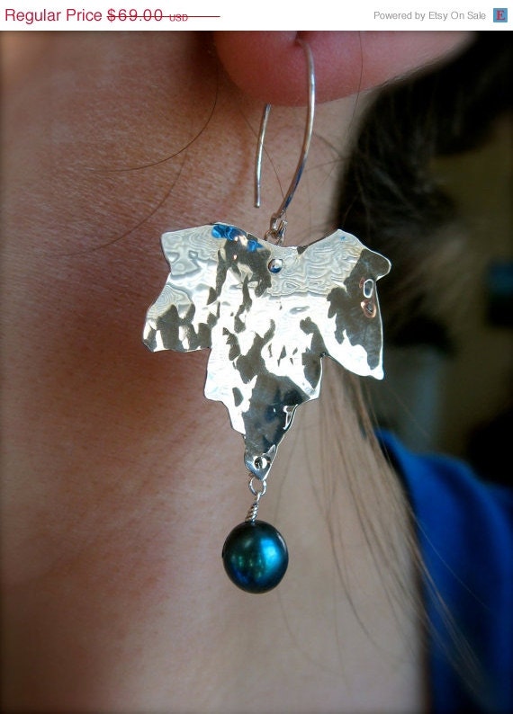 Memorial Day SALE Md Japanese Maple Leaf with freshwater pearl - Sterling E1316