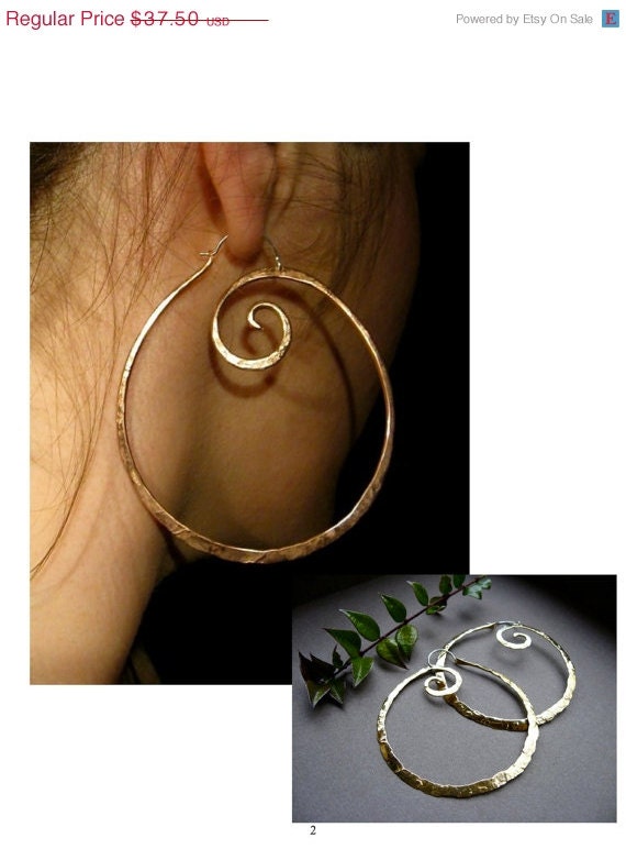 Memorial Day SALE XL Pound Swirl Hoop Earrings in Copper or Bronze - E001-XL