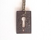 key hole necklace - brass - vintage - recycled - pendant - rock n roll jewelry