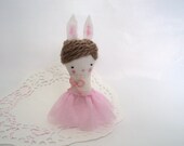 Bunny sweet lady brooch pin miniature art doll ballerina pink tutu