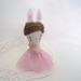 Bunny sweet lady brooch pin miniature art doll ballerina pink tutu