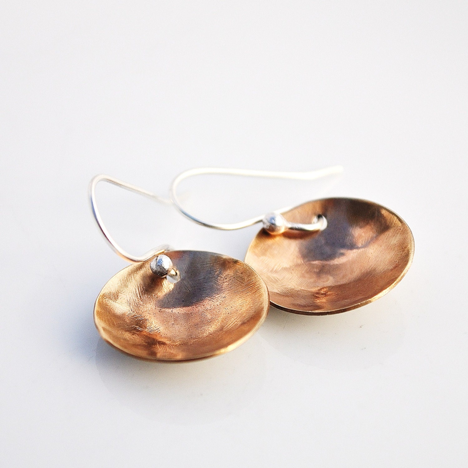 Handmade Golden Bowl Brass Earrings - BlueberryCream, серьги