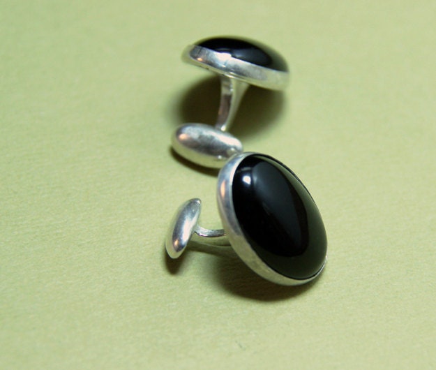 Onyx Sterling Cufflinks- Free Shipping